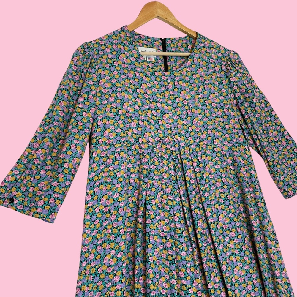 Vintage Maternity Dress Bright Floral Flowy Fabric Colorful Cottagecore Midi‎